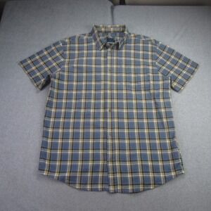 Prana Shirt Mens XL Blue Plaid Short Sleeve Button Up Pocket Outdoor Casual